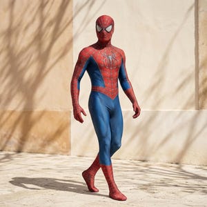 Men’s spider-inspired hero costume suit showing detailed fabric texture and fitted cosplay design.