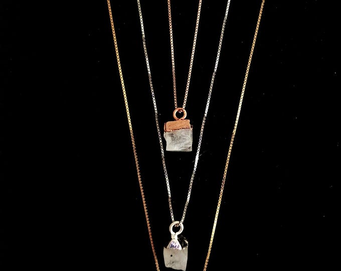 Raw Moonstone Pendant Necklace: Gold, Silver, Rose Gold Chain