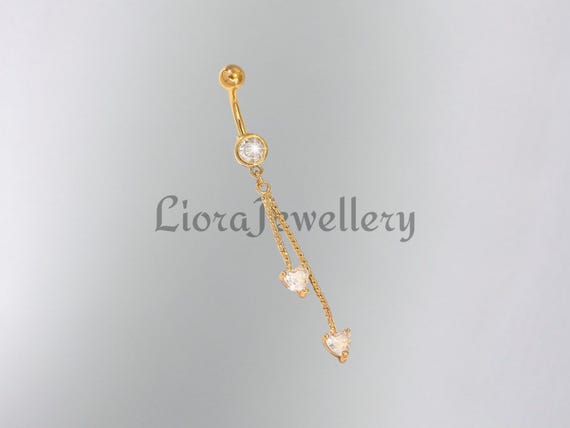 Gold Chain Belly Button Ring Heart Dangle Navel Piercing Jewelry