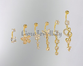 Set Piercing Ombligo Dorado Cristal 6 Piezas