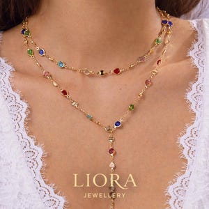 Goldene Multicolor Lariat Halskette für Damen, Elegante Y-Kette, Statement Schmuck Geschenk