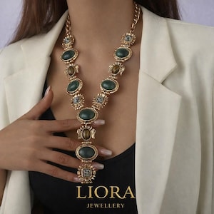 Collar Statement Vintage con Piedras para Mujer, Collar Dorado Elegante y Sofisticado