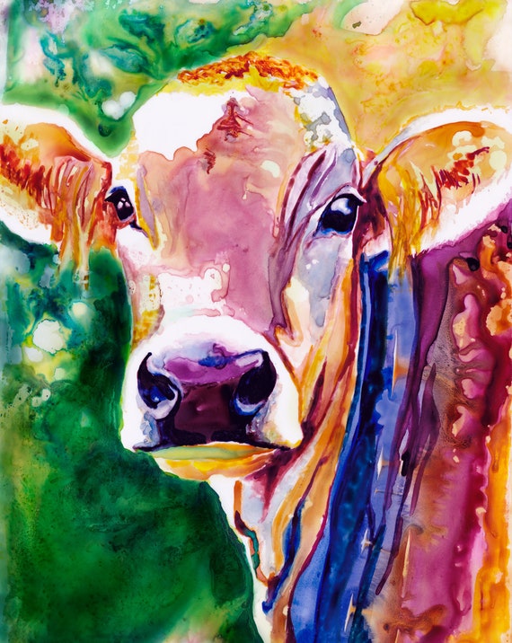 Colorful Cow Art Print Watercolor - Colorful Cow Painting Watercolor Colorful Cow Art Print Watercolor - Colorful Cow Painting Watercolor