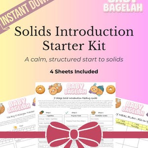 Paquete de introducción a los sólidos / Guía de alimentación de 7 etapas + Registro de los 8 alérgenos principales + Registro de frutas + Planificador de comidas / Primeros alimentos para bebés / Descarga instantánea en PDF