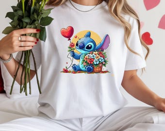 Disney Love Tee,  Disney Stitch Valentines Day Shirt, Stitch And Angel Shirt, Disney Valentine T-Shirt,Valentines Day Shirt