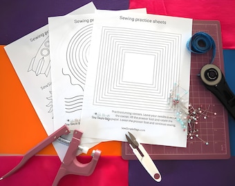 Hojas de práctica de costura para principiantes / Línea recta, zigzag, curvas (Descarga en PDF)