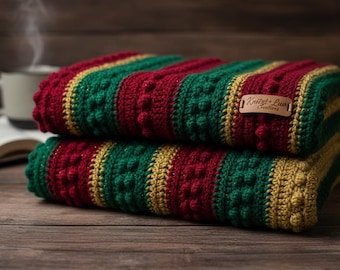 Patrón de manta de crochet con punto de burbuja (PDF) / Manta afgana de crochet a rayas / Manta texturizada acogedora / Decoración moderna para el hogar / Descarga instantánea