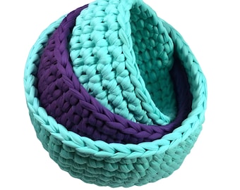 Patrón de cuencos de crochet para anidar / Cestas fáciles de tejer con lana de camiseta (Patrón PDF)