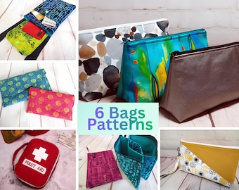 Paquete de patrones de costura para bolsos para principiantes / Bolso con cremallera, cartera de mano, bandolera (descarga en PDF)
