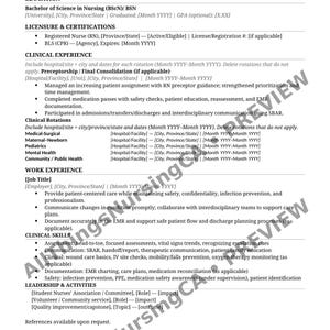 Peut inclure: Un modèle de CV pour infirmière autorisée (RN), présentant l'éducation, les licences, l'expérience clinique, le travail et les compétences. Il détaille les soins aux patients, la documentation et les protocoles de sécurité.