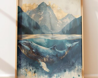 Whale Wall Art Print: Calm Ocean Scene (Nautical Home Decor)
