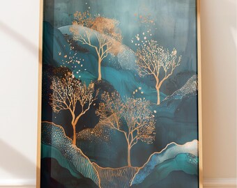 Teal Ocean Wall Art - Abstract Coral Reef Watercolor