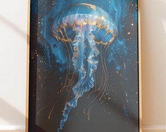 Coastal Jellyfish Wall Art, Ocean Marine Scene (Multiple Sizes)