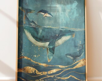 Whale Wall Art: Peaceful Ocean Scene - Watercolor Style