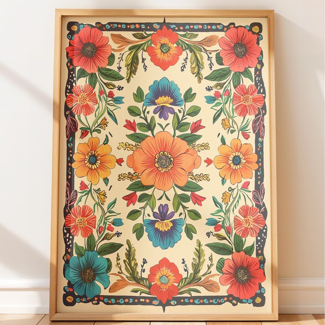 Ethnic Floral Folk Art Print - Mexican Floral Bouquet Wall Decor ...