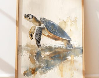 Sea Turtle Wall Art: Tranquil Coastal Decor (Watercolor, Various Sizes)