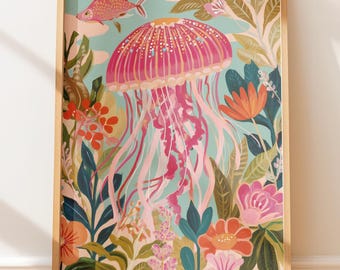 Whimsical Jellyfish Art Print, Colorful Ocean Life (Nursery Decor)
