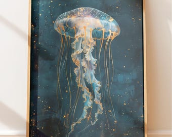 Ocean Wall Art Print: Modern Nautical Jellyfish - Coastal Style