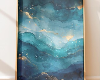 Aquamarine Ocean Wall Art - Calming Abstract Coastal Print