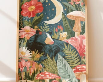 Sleepy Bear Forest Friends, Woodland Creatures Cottagecore Nursery Decor