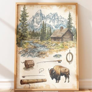 Naturforskare i Montana, skisskonst för upptäcktsresande, konstverk för fältanteckningar Poster