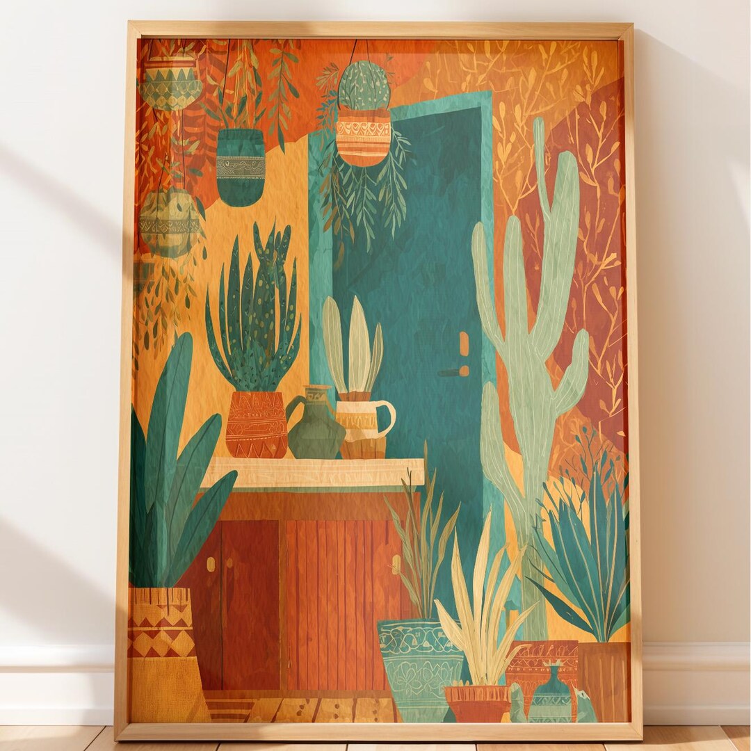 Curated visual reference: Modern Southwestern Wall Art Cozy Plant Filled Interior Boho Photo Inspiration