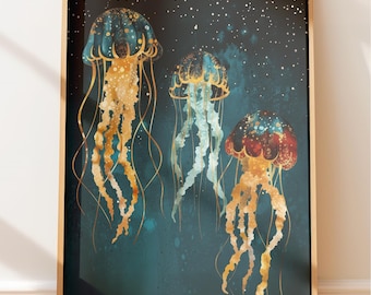 Jellyfish Art Print: Serene Coastal Decor (Multiple Sizes Available)