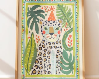 Kids Animal Art, Colourful Happy Leopard (Nursery Wall Decor)