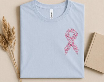 Butterfly Pink Ribbon Breast Cancer Awareness Shirt,Breast Cancer Support Tee,Butterfly Ribbon Shirt, Survivor Gift,Hope Faith Awareness Tee