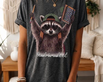 Back to School Raccoon Shirt,Cute School Animal Tee,First Day of School Shirt,Raccoon with Pencil Notebook Graphic Tee,Teacher Student Gift