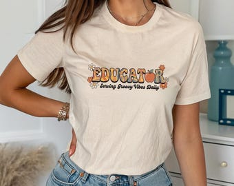 Educator Shirt, Retro Teacher Shirt, Groovy Teacher Tee, Serving Groovy Vibes Daily, Back to School Shirt, Teacher Gift for Women