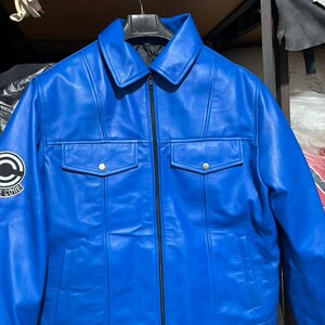 Handmade Mens Future Trunks DB Leather Jacket Capsule Corp Blue Jacket