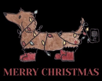 Wiener "Doxie" Dackel Hund Verheddert in Weihnachtsleuchten Glas Ornament | Urlaub Kristall Ornament