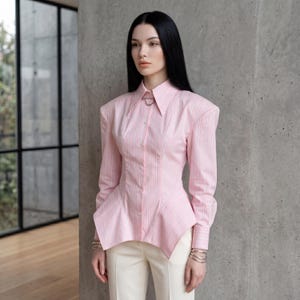 Striped Oversized Shirt Women- Exaggerated Shoulder Blouse- Spring Summer Trendy Casual Button Down- Feminine Fashion Top Gift Chic Styles