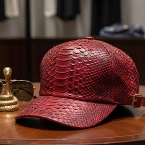Red Luxury Unisex Snake Skin Hat Python Leather Cap leather