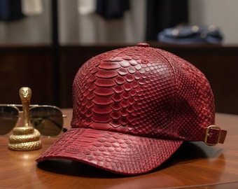 Red Luxus Unisex Schlangenhaut Hut Python Leder Cap Leder