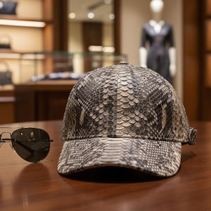 パイソンスネークスキンレザーキャップ