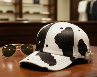 Rindsleder Lederkappe Schwarz Weiß Kuhhaar Print Caps