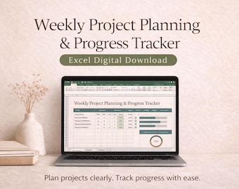 Wöchentliche Projektplanung und Fortschrittsverfolgung Excel | Digitaler Projektplaner | Freelancer & Projektmanagement Tool
