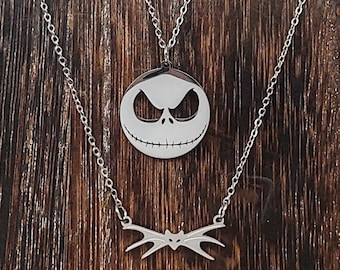 Jack Skellington Head Bat Bowtie Necklace Set Nightmare Before Christmas  Necklace Layering Minimalist Jewelry Halloween NBC Gold Silver