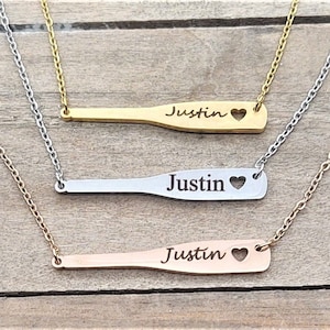 Baseball Bat with Heart Customized Name Engraved Personalized Stainless Steel Bar Necklace Softball Player Gift Baseball Mom Gift, Grandma