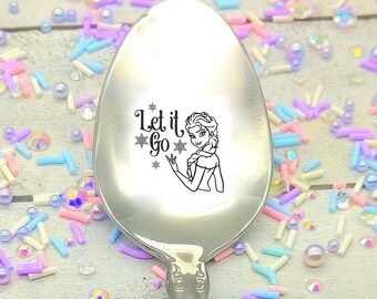 Let It Go Elsa Frozen princess Disney  Inspired Ice Cream, Cereal, Coffee Spoon Option to Personalize with name