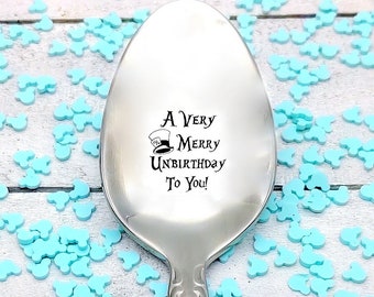 A Very Merry Unbirthday to You Tea Party Alice in Wonderland Inspired Ice Cream, Cereal, Coffee Spoon Option to Personalize with name