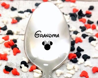 Grandma  Personalized Minnie Mickey Mouse  Ice Cream, Cereal, Coffee Spoon Option to Personalize with name on Handle Grandpa, Papa, Nana