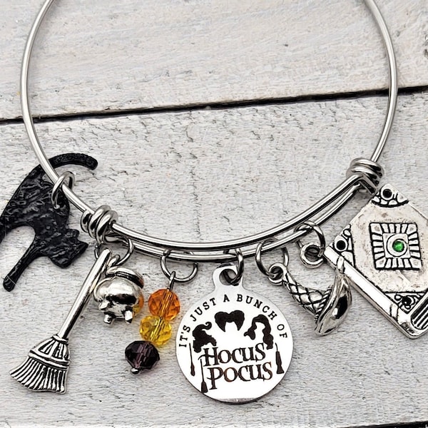 It's Just A Bunch Of Hocus Pocus Sanderson Sisters Movie inspired Charm Bracelet Key chain or Necklace Witches Personalized Jewelry Binx Cat