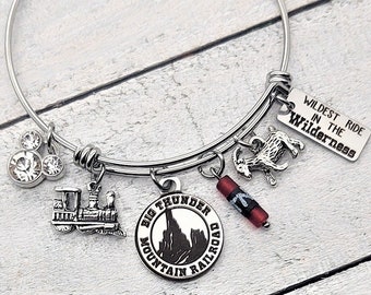 Big Thunder Mountain Railroad Train Ride Inspired Charm Bracelet TNT, Dynamite charm, Goat, Wildest Ride In the Wilderness Personalized name