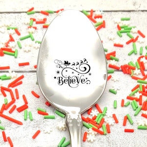 Believe Santa Sleigh Reindeer Personalized  Ice Cream, Cereal, Coffee Spoon, Option to Personalize with name, custom spoon gift exchange