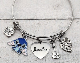 Personalized Stitch, Ohana, Lilo and Stitch, Bracelet DISNEY Inspired, Custom Name Charm Bracelet, 626 Gift Engraved Name Jewelry