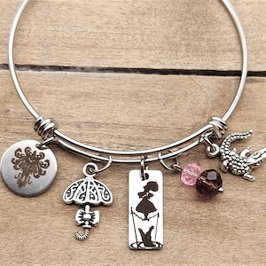 Parasol GIrl Tightrope Walker Haunted Mansion Disney Ride Charm Bangle Bracelet Umbrella Crocodile Stretching Room  portrait , Personalized