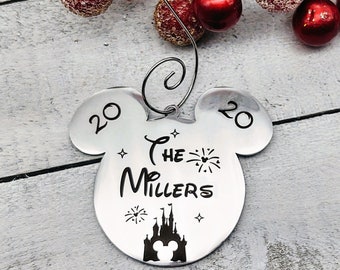 Disney Castle Family Custom Name Year Christmas Tree Ornament Mickey Minnie Mouse Inspired Child's Name Co worker Disney Fan Personalized